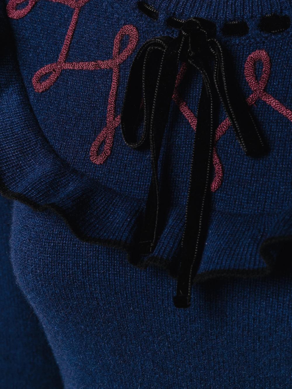 frill trim velvet ribbon sweater