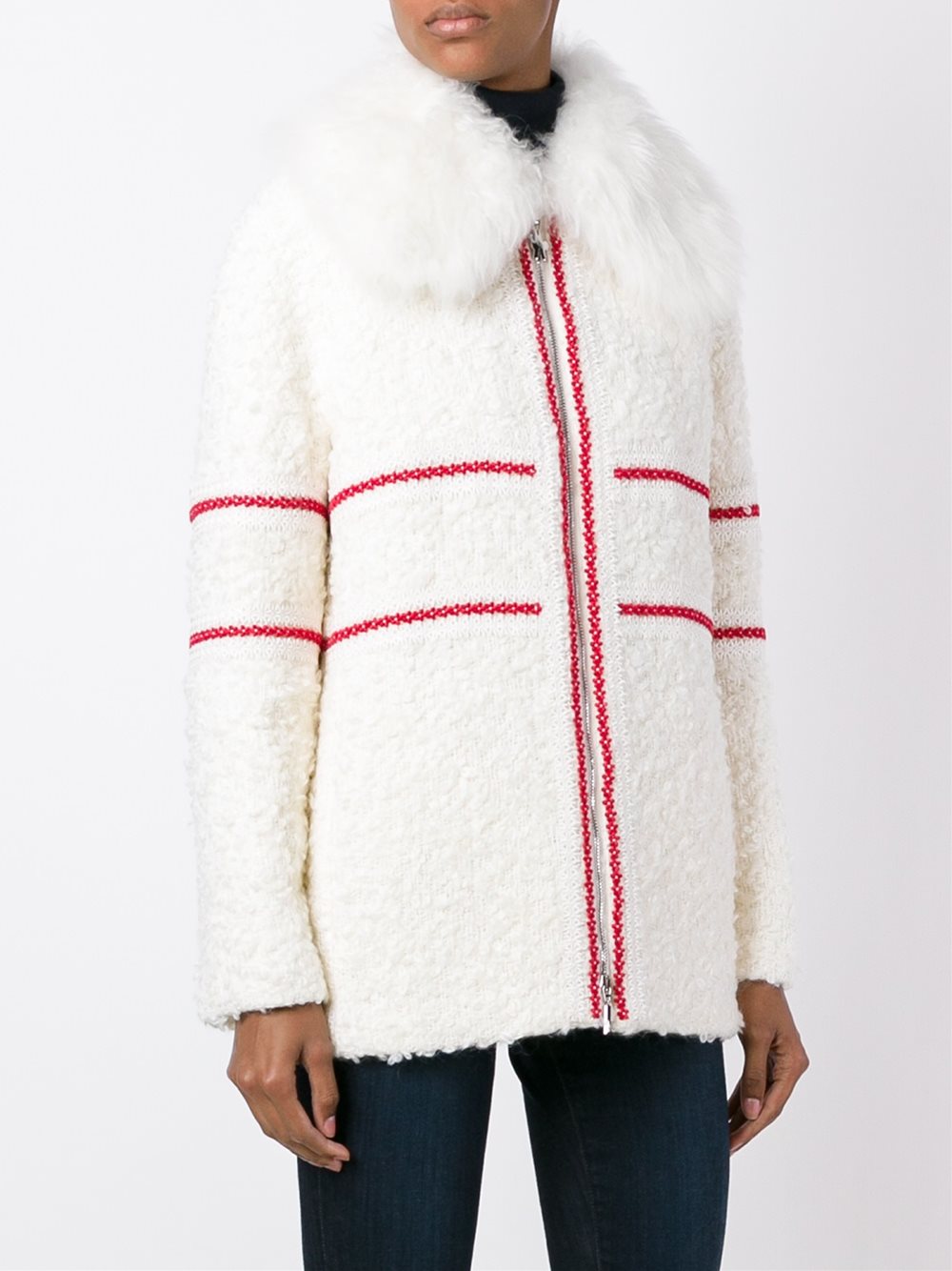 textured padded goat fur collar jacket