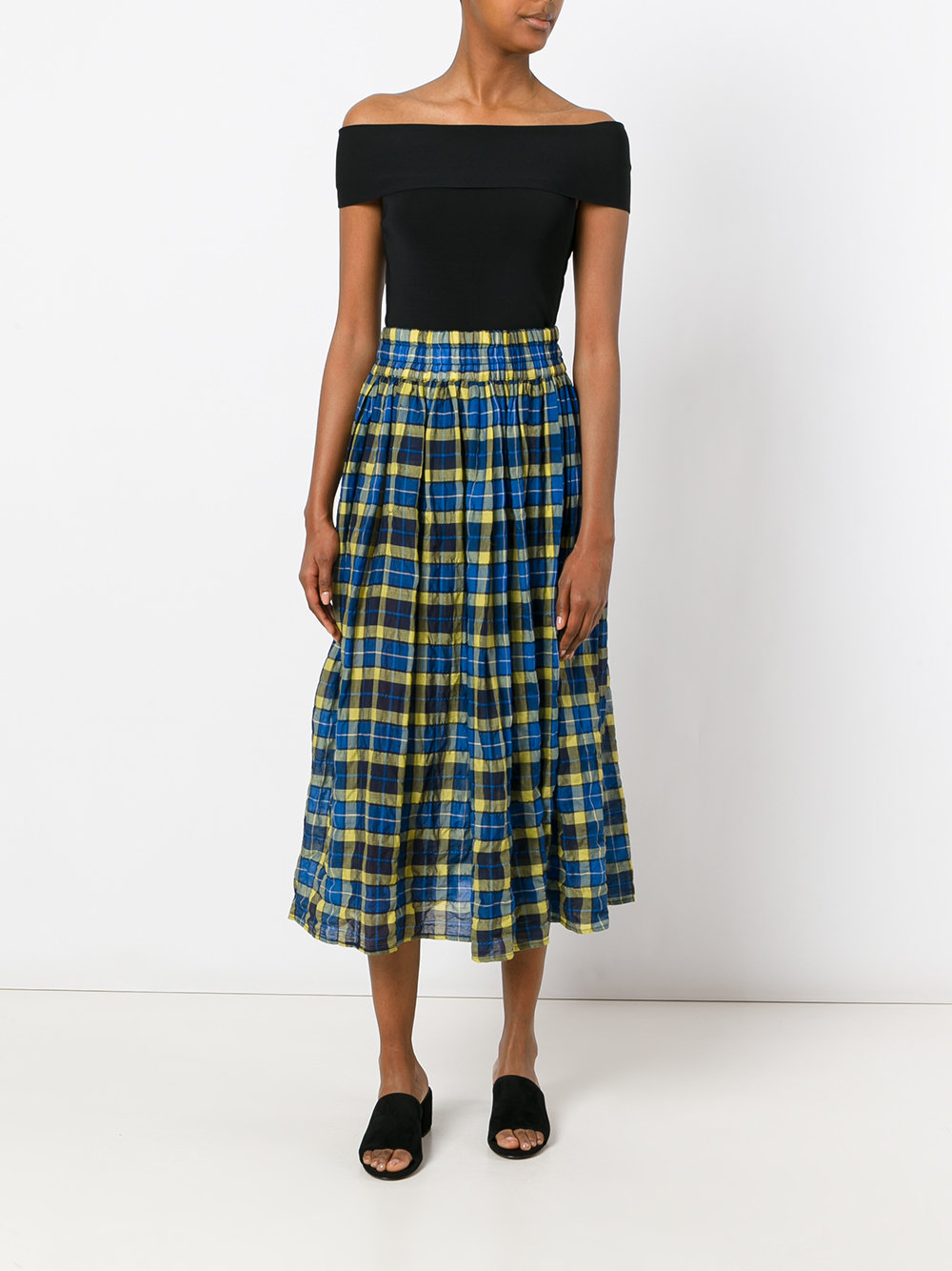 elasticated waist checked skirt