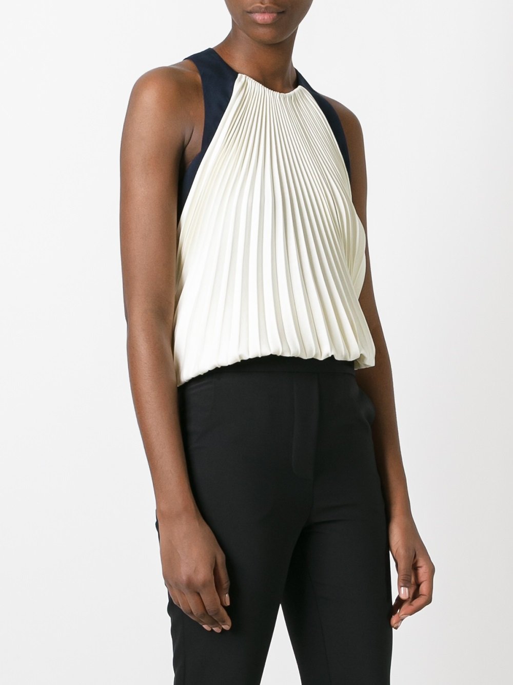 sleeveless pleated blouse