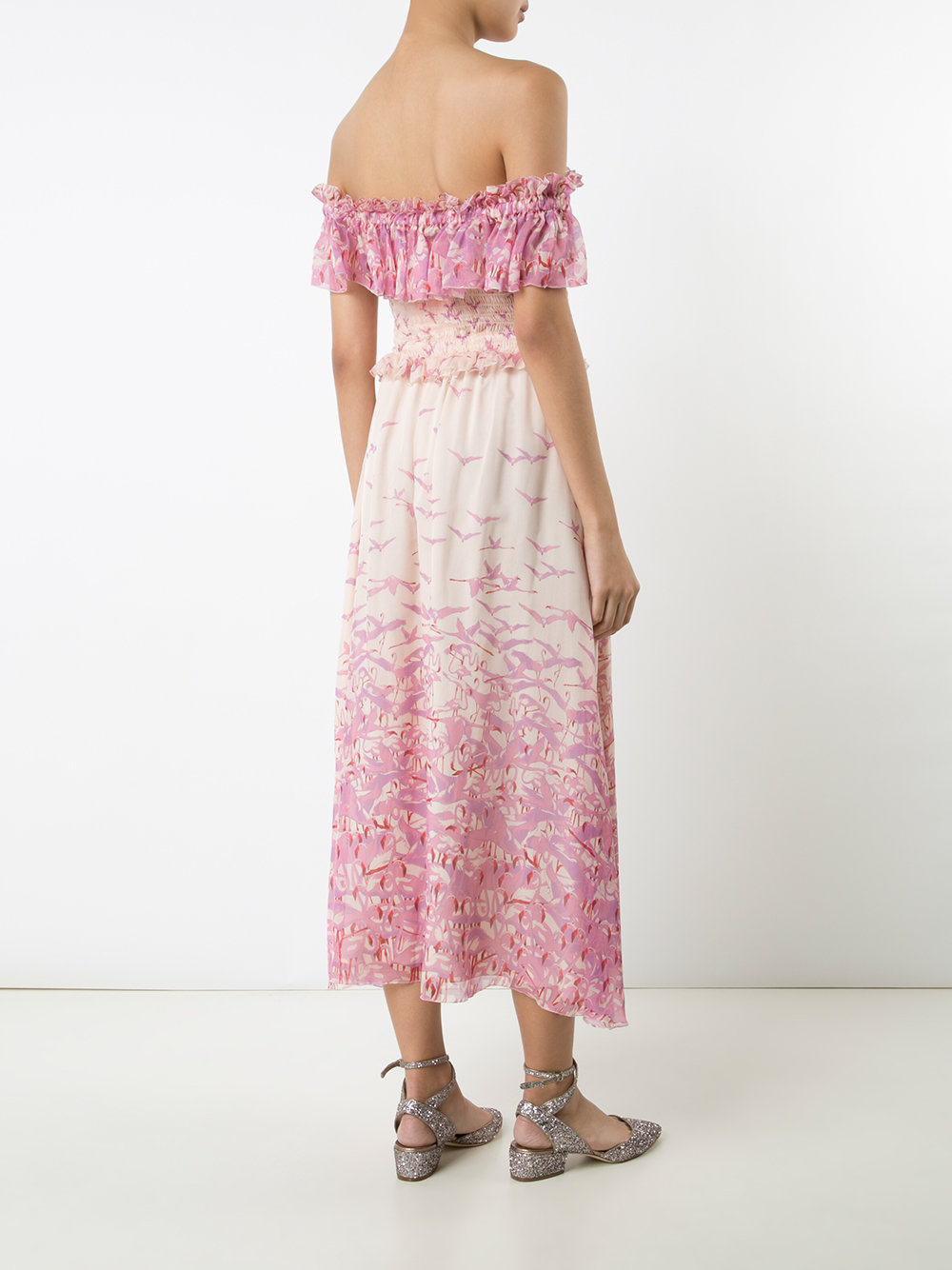 bardot bird print dress