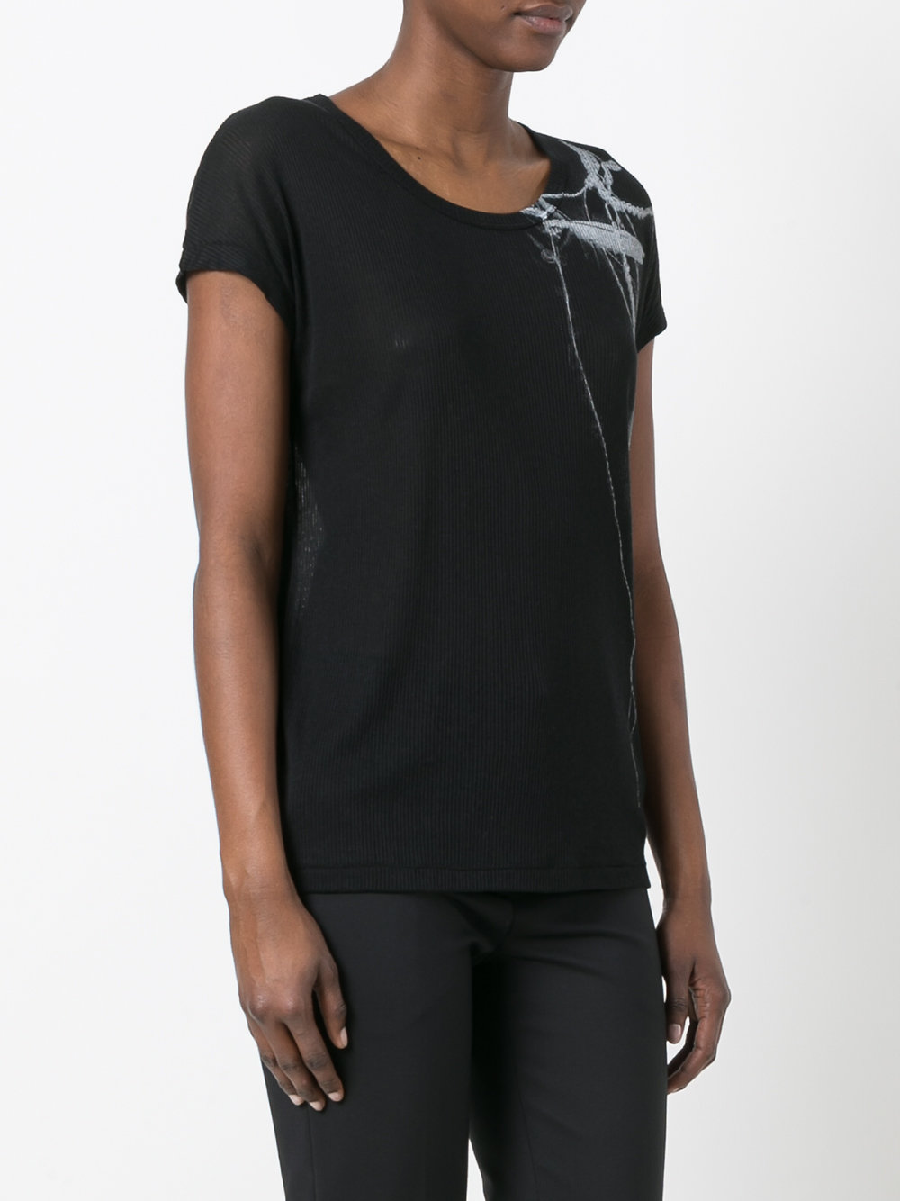 bead and feather print rib T-shirt