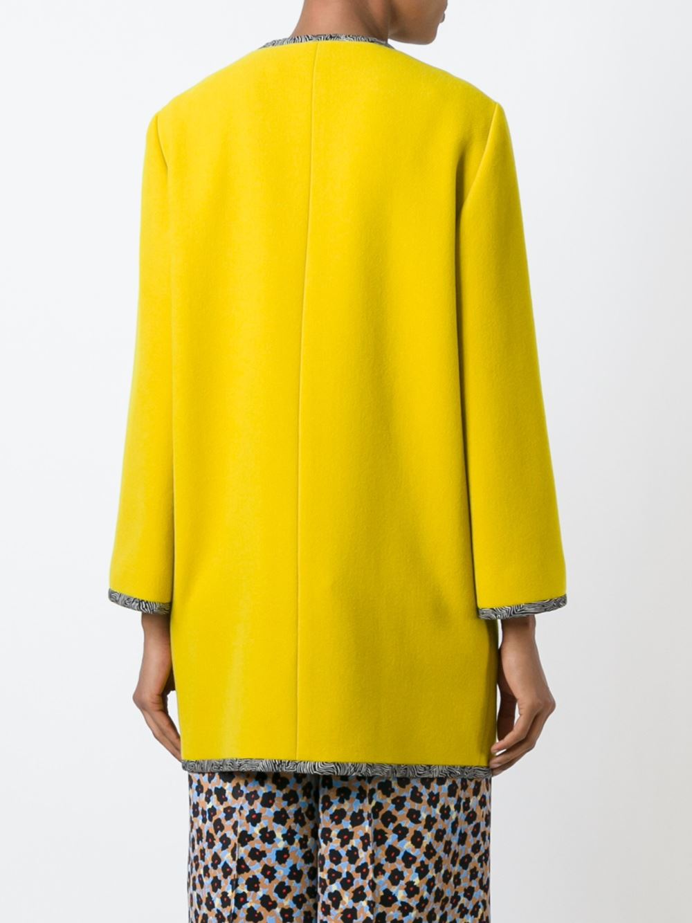 trim detail collarless coat