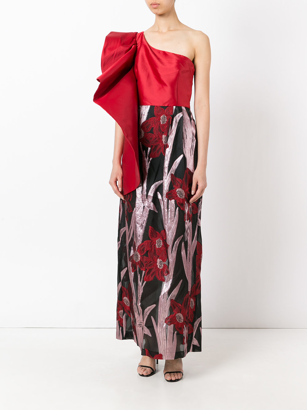 one shoulder floral gown