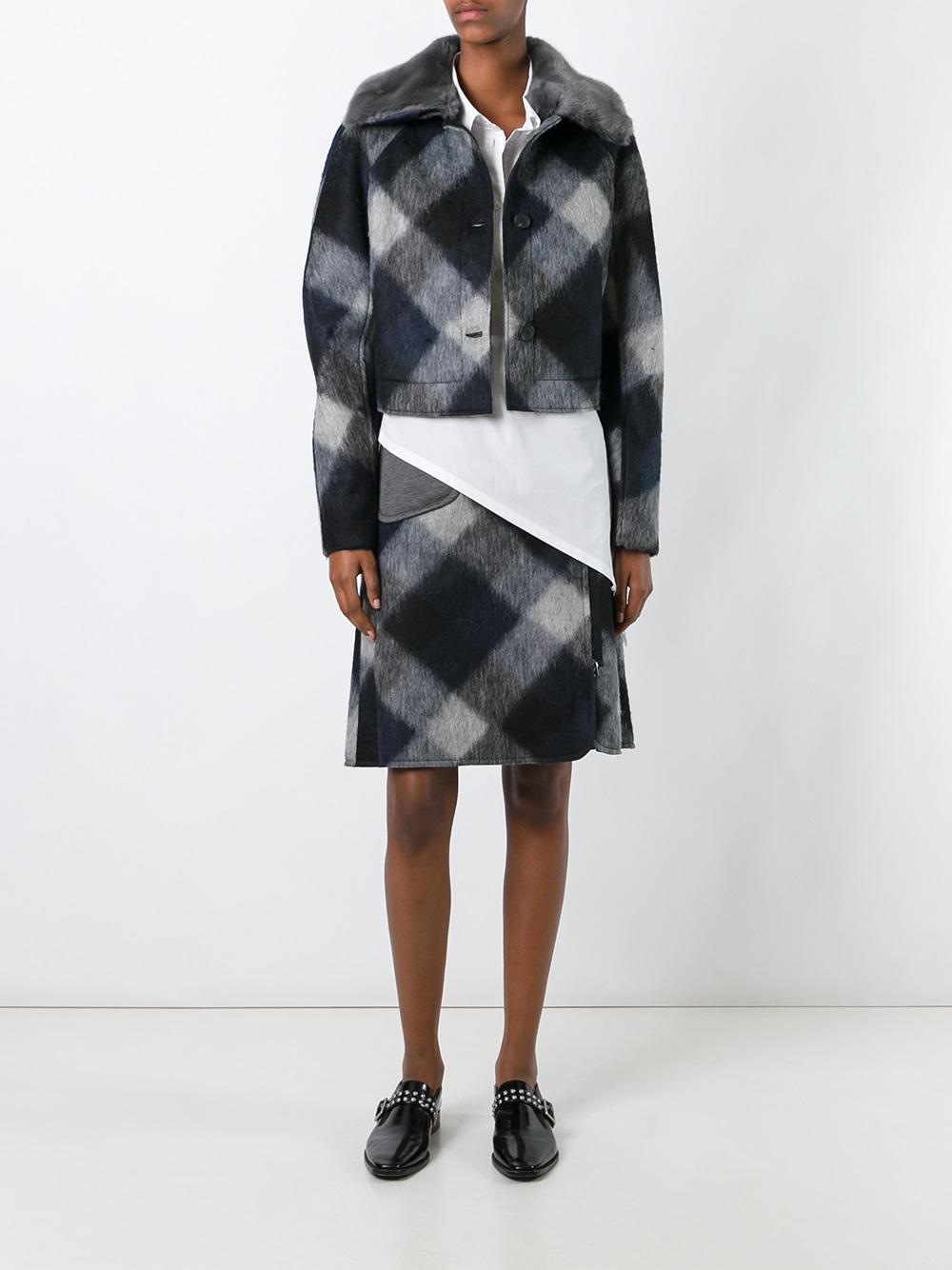 faux fur collar check jacket 