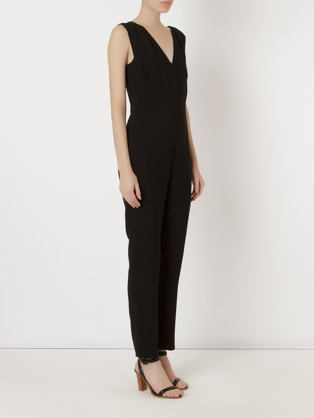 V-neck fitted waist jumpsuit