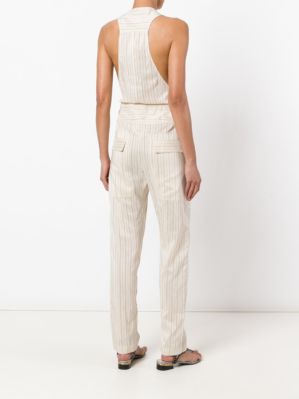 suiting stripe sleeveless jumpsuit