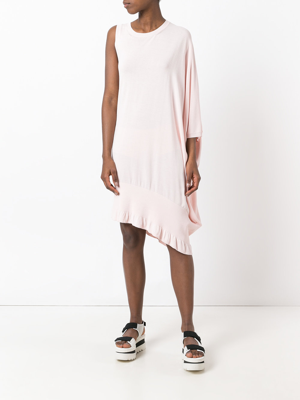 draped one-shoulder sweater dress