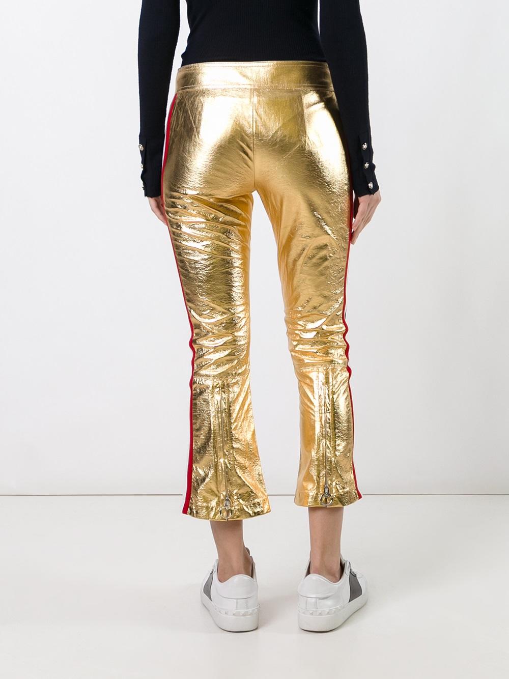 metallic three-quarter trousers