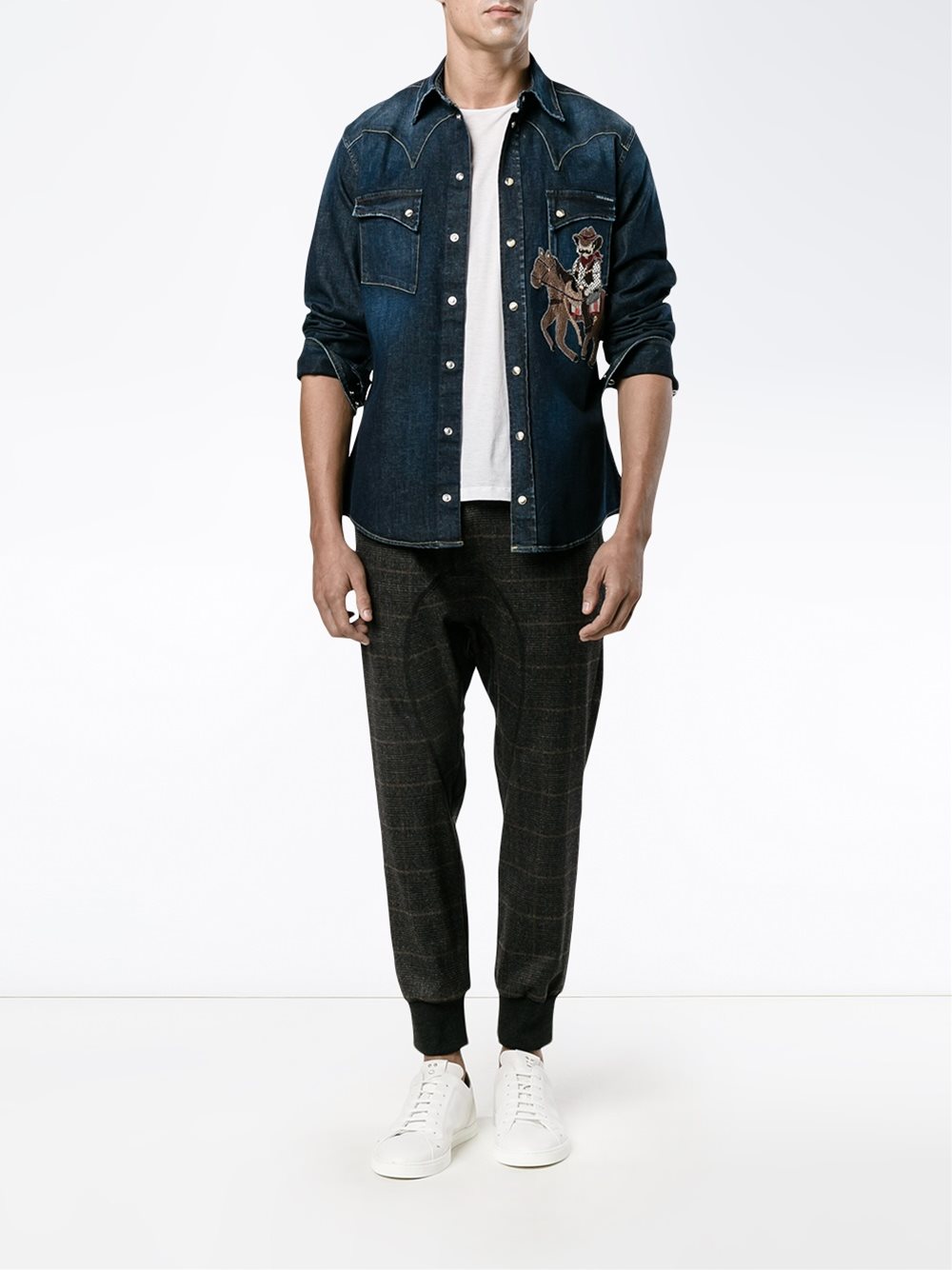 cowboy patch western denim shirt