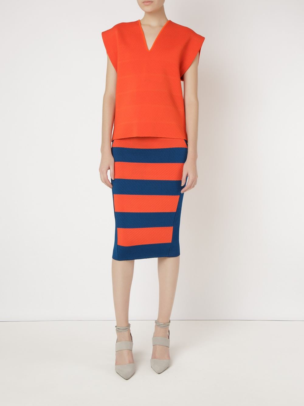 striped knit midi skirt