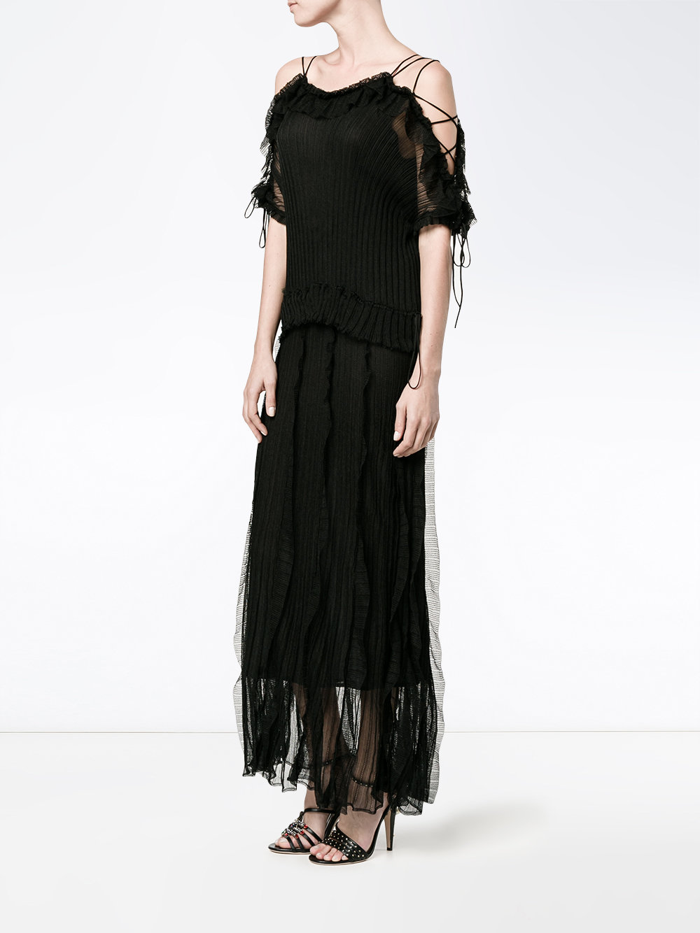 pleated cold-shoulder dress