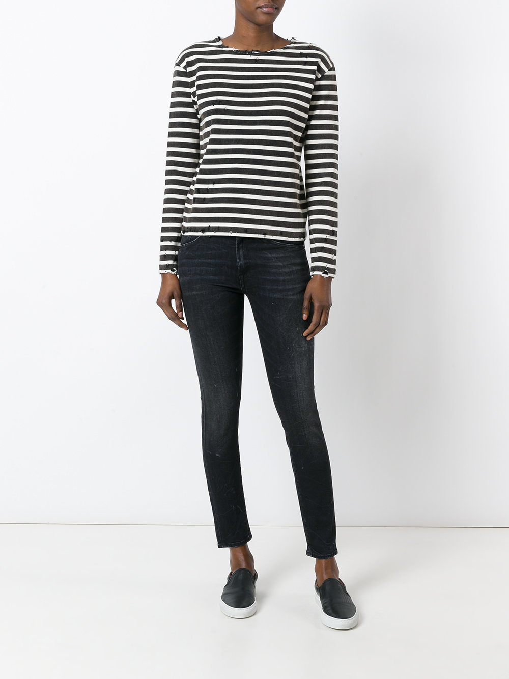 striped destroyed T-shirt