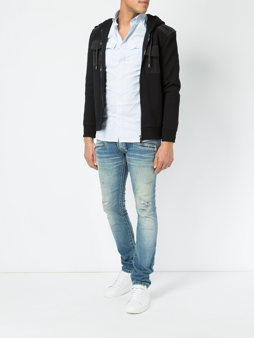 chest pockets zipped hoodie