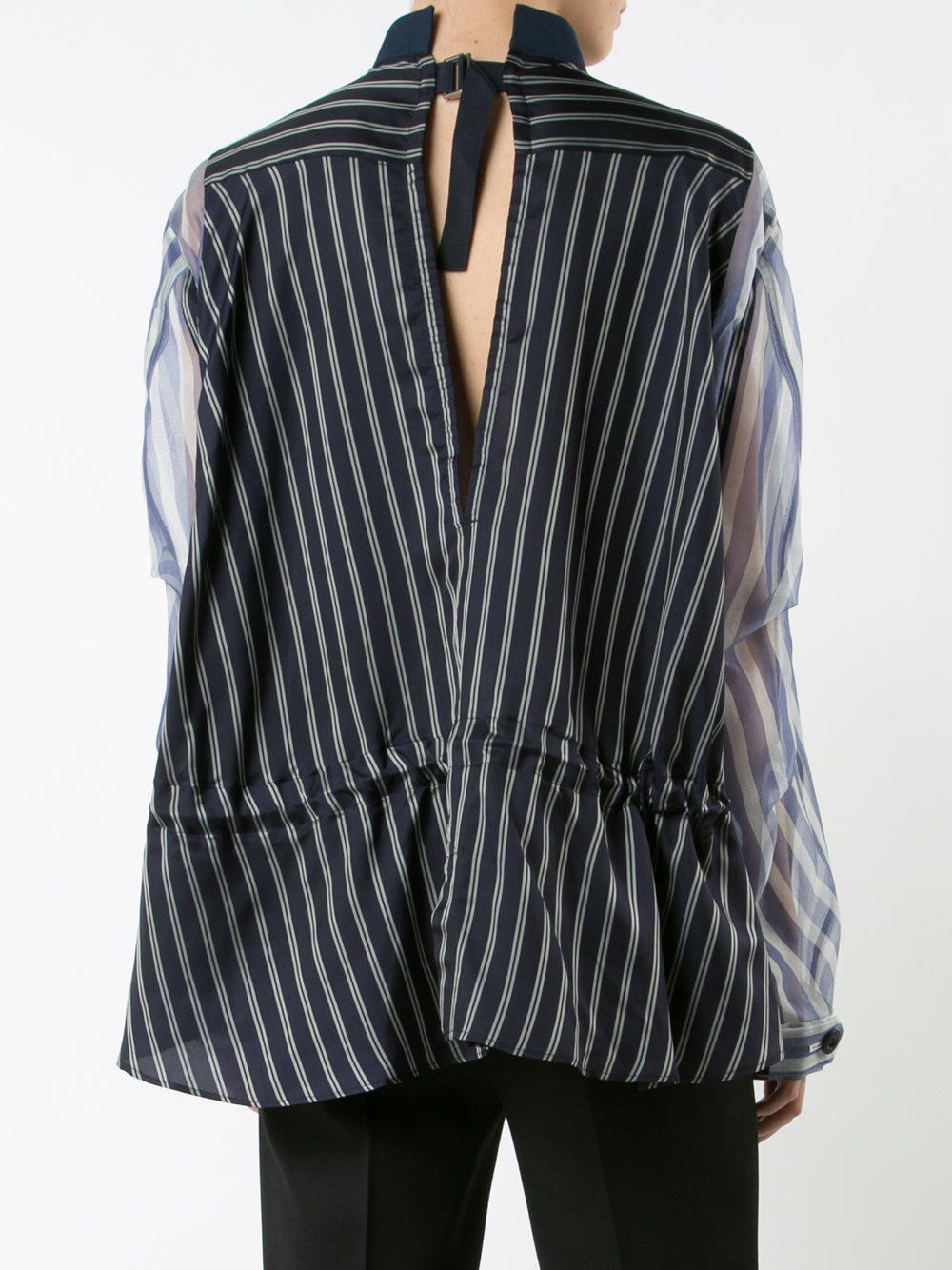 sheer panel bib stripe shirt