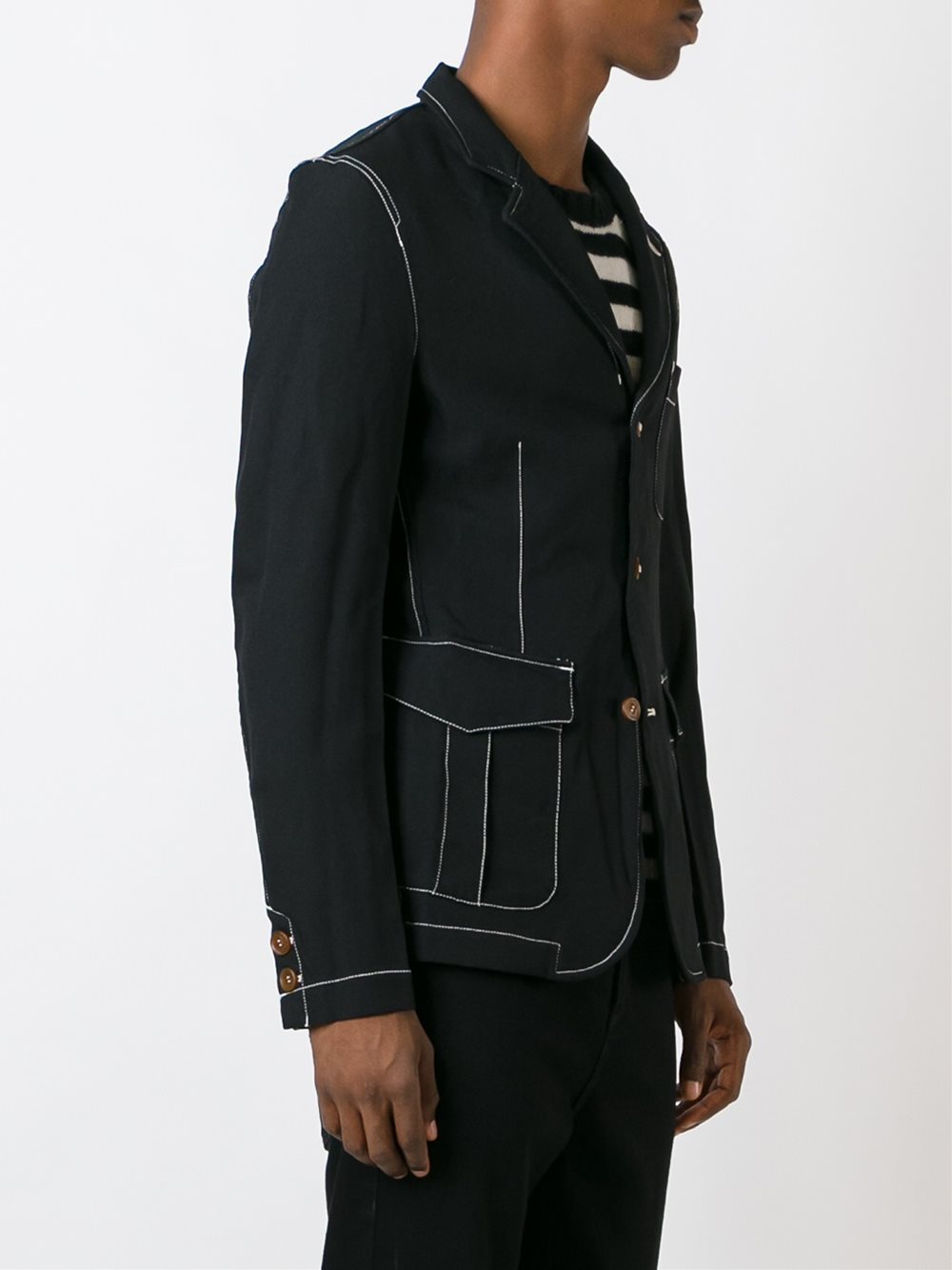 contrast stitching three button blazer