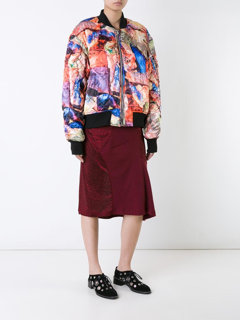 multiple prints quilted bomber