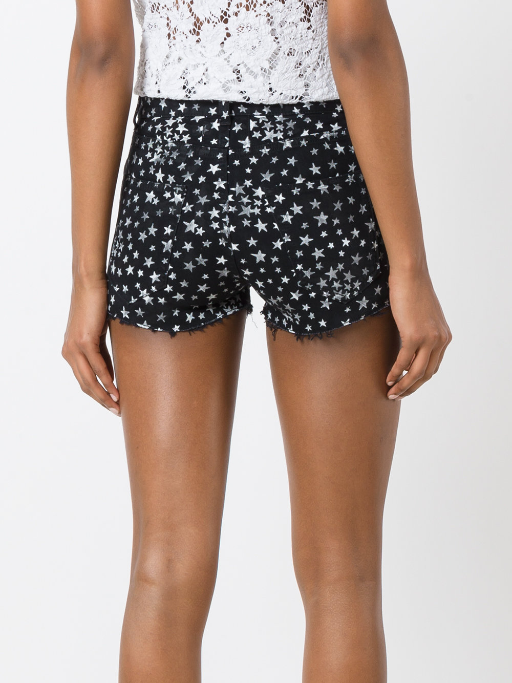 star print denim shorts