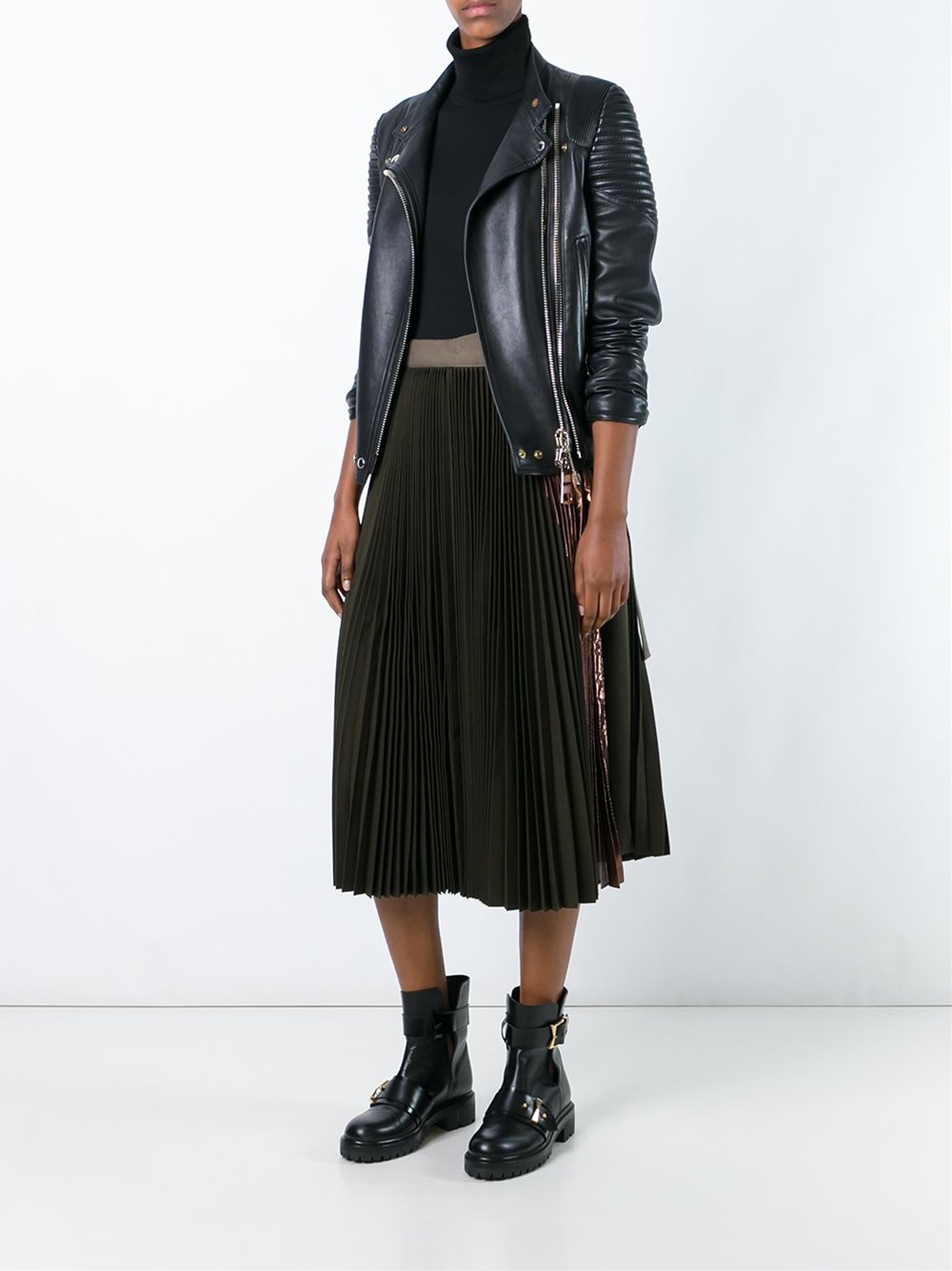 plissé pleated midi skirt