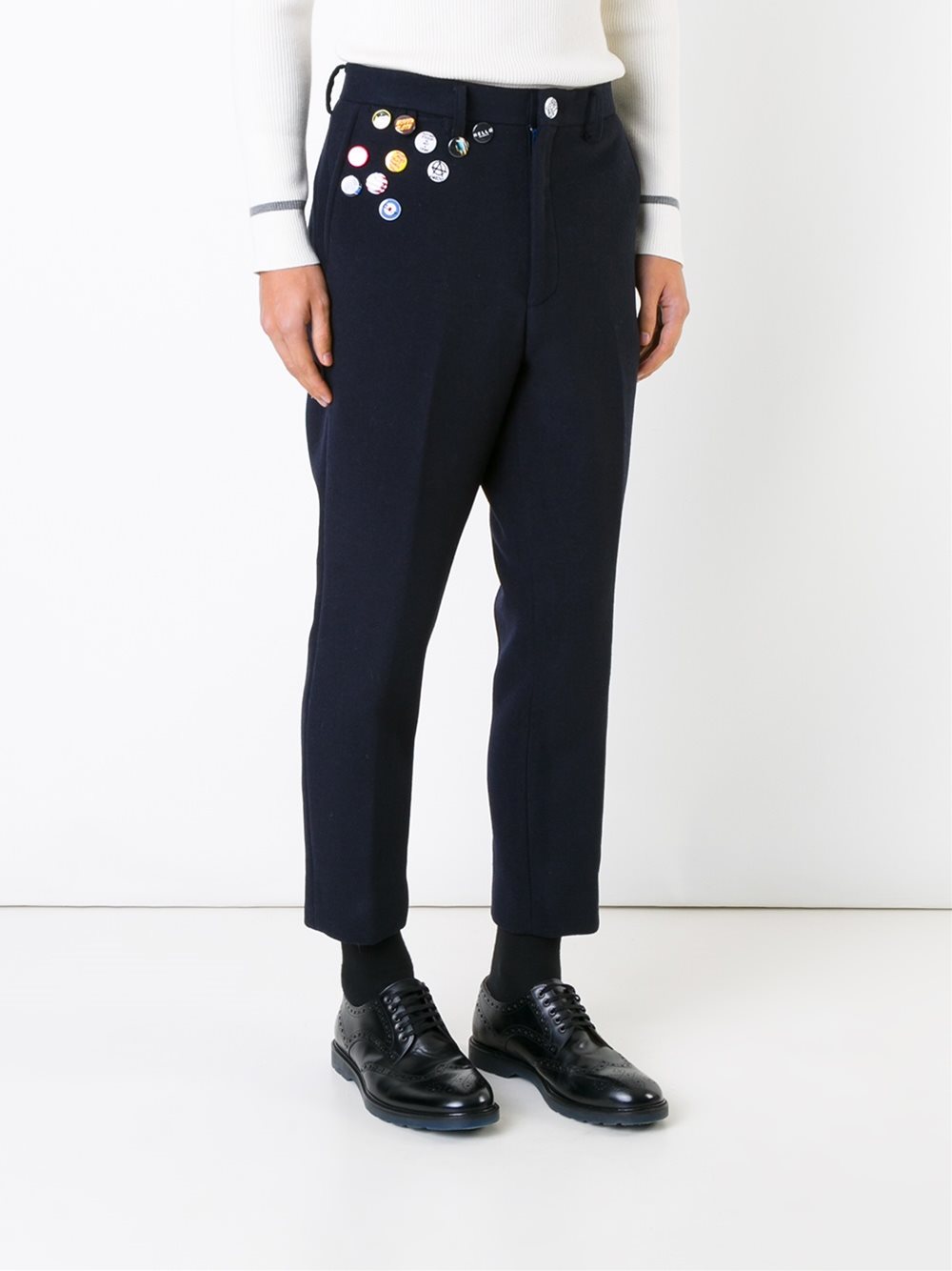 pin detail cropped trousers