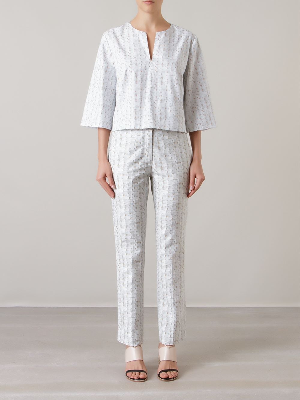 woven print cropped blouse