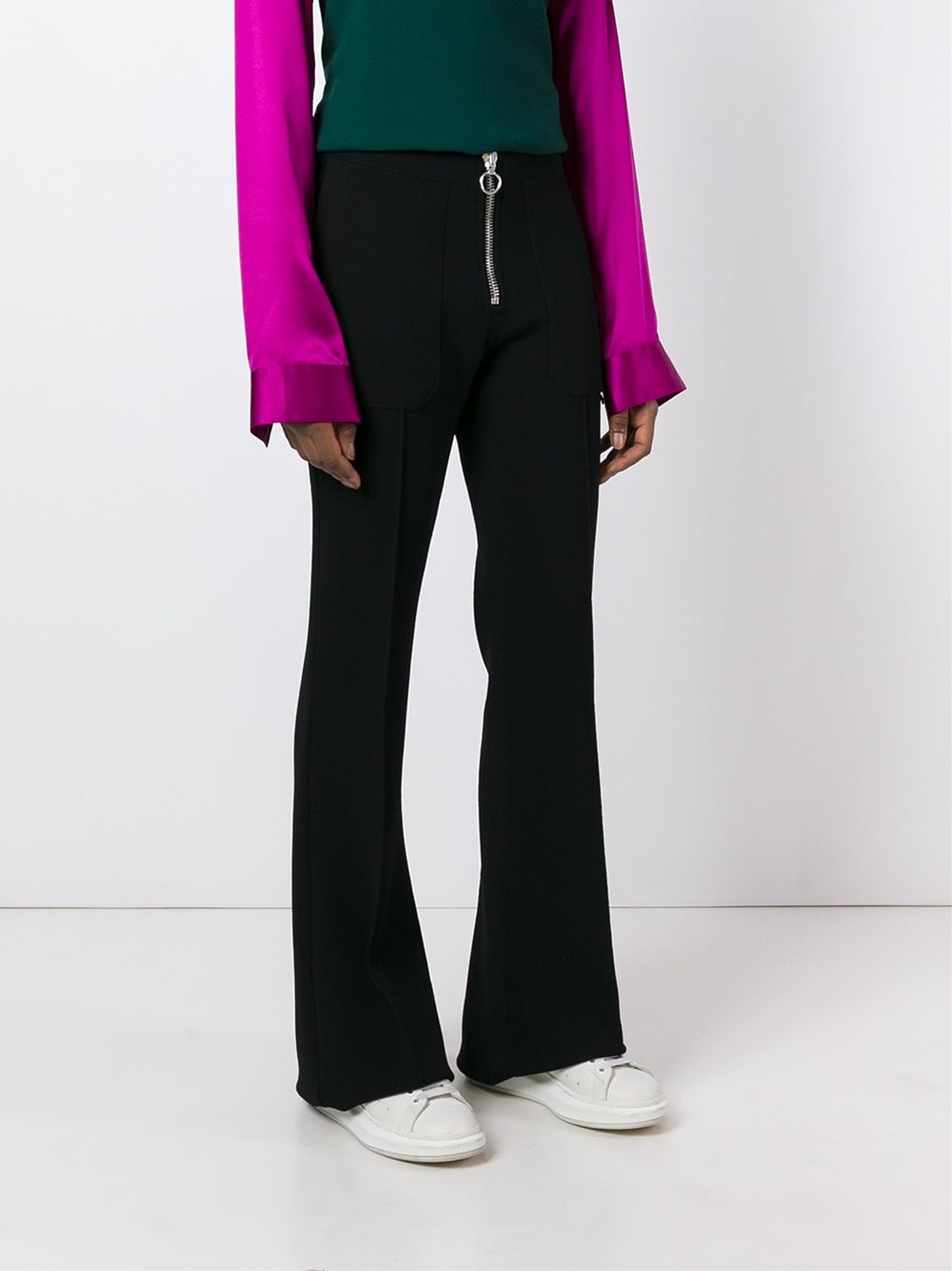 zip up flared trousers