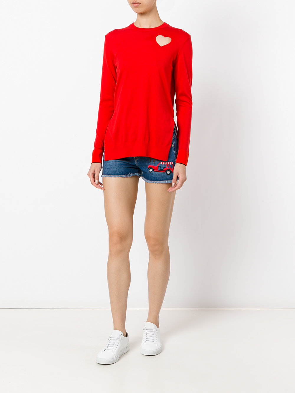 embroidered patch denim shorts 