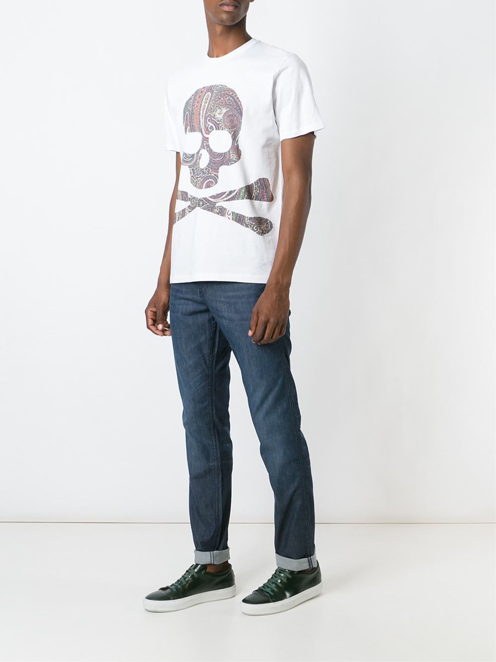paisley print skull and bones patch T-shirt