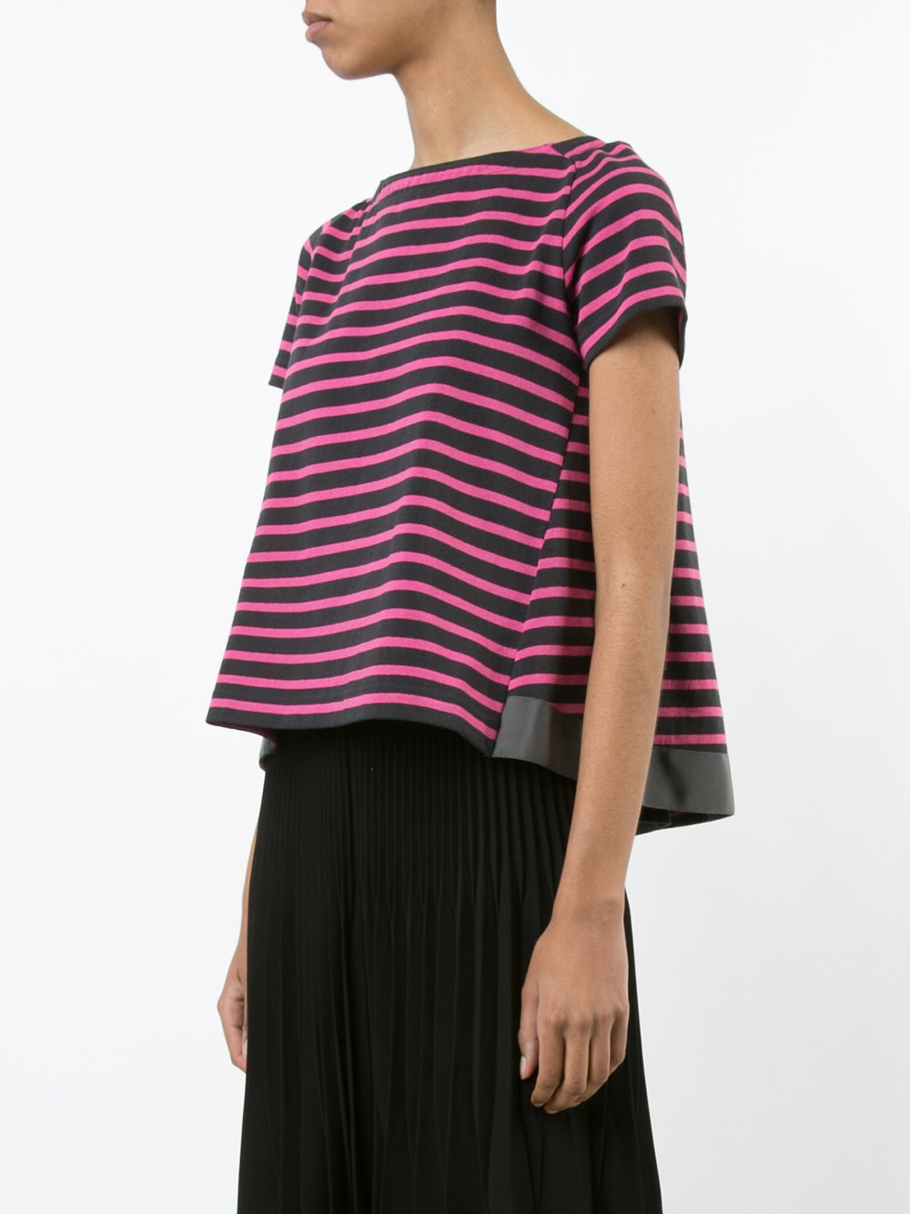 short-sleeve striped flared T-shirt