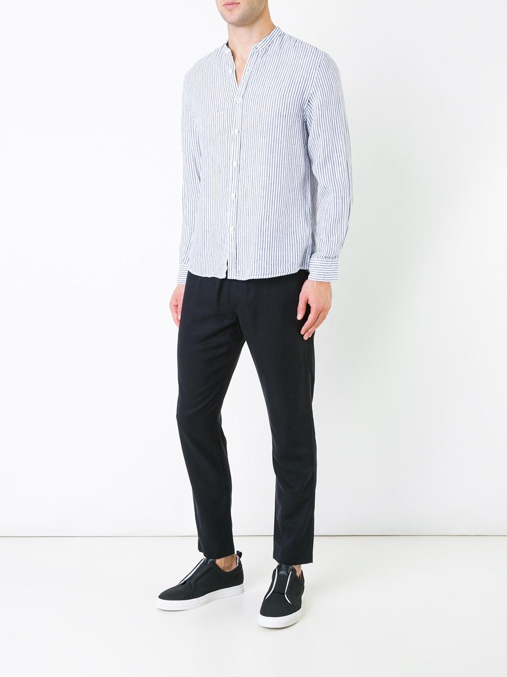 band collar striped shirt
