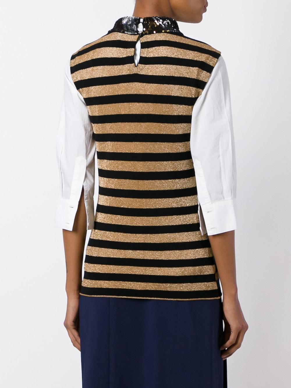 sequined collar striped top