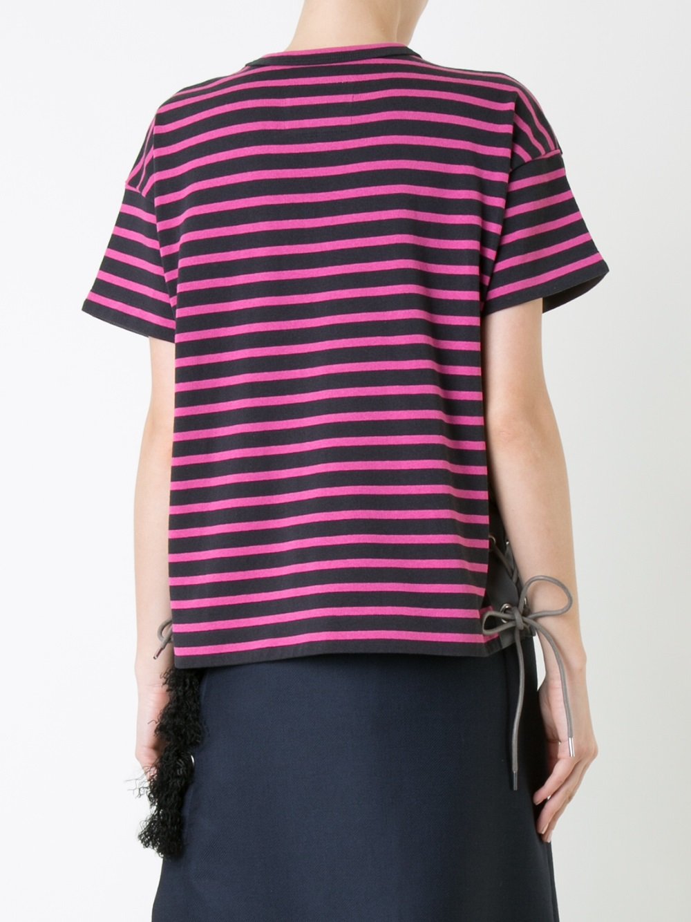 striped lace-up T-shirt