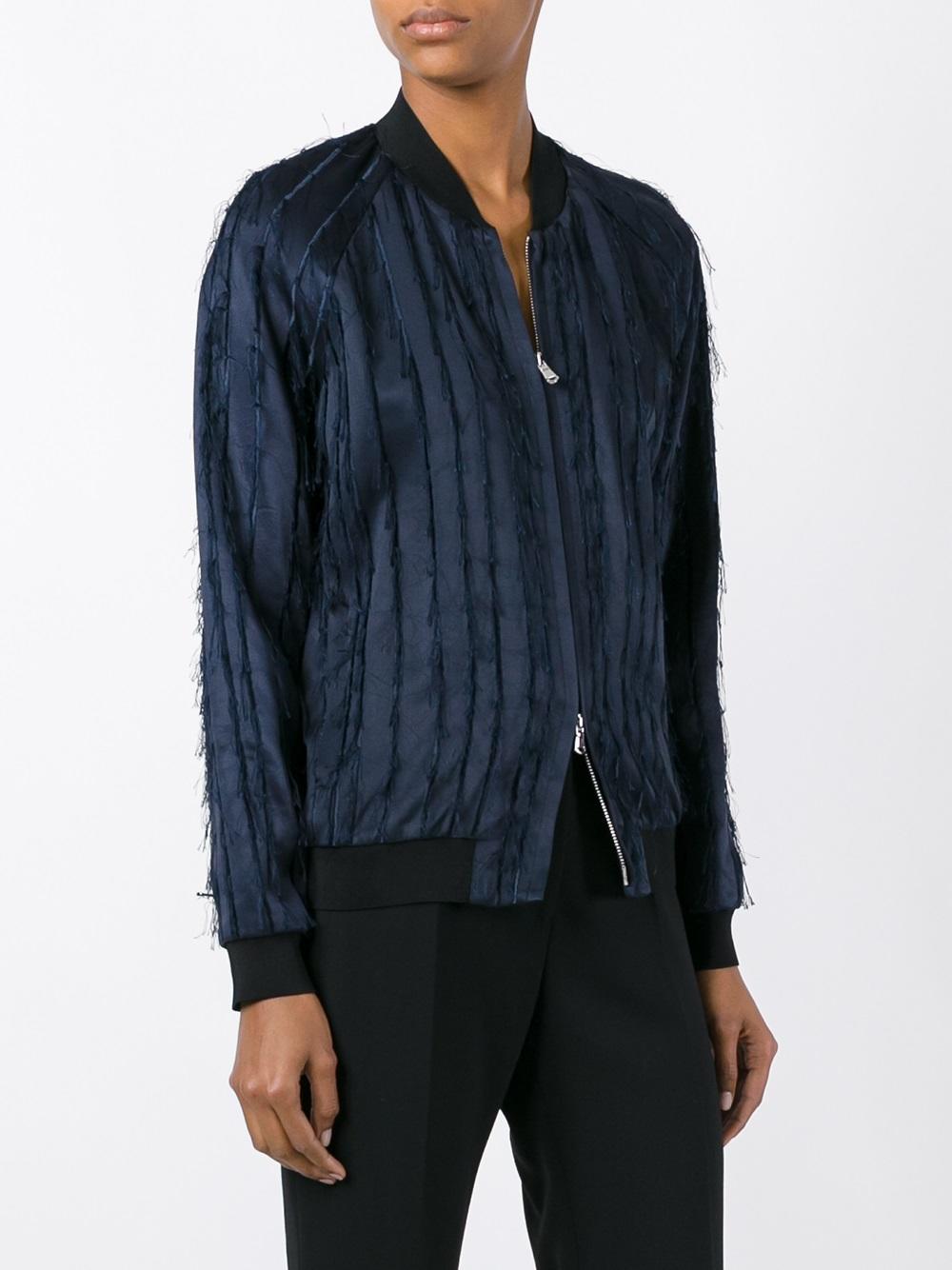 fringed satin bomber jacket