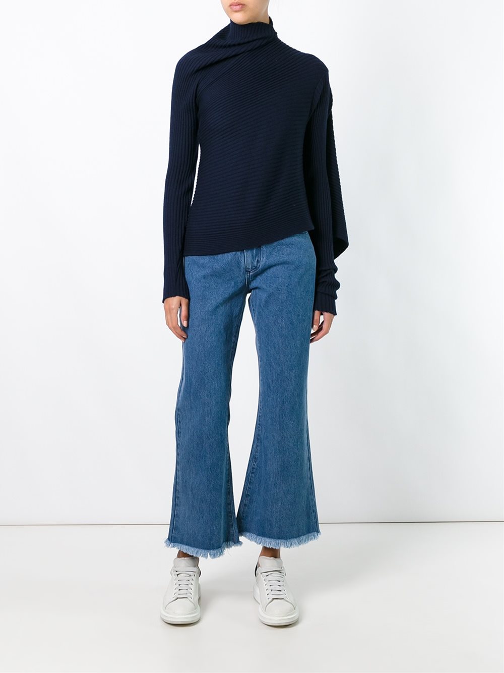 asymmetric sleeve ribbed top