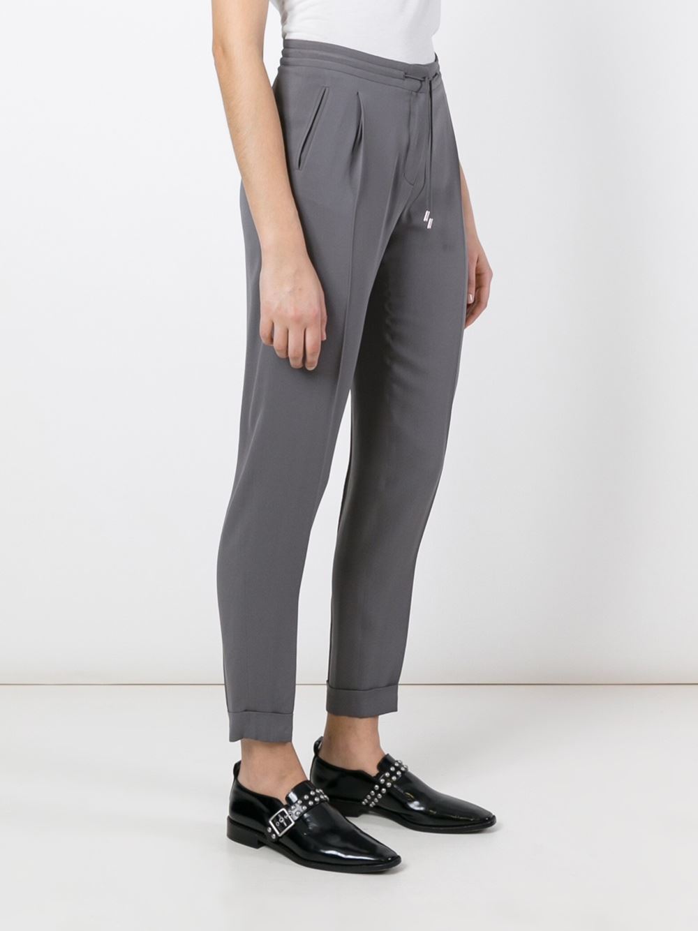 turn-up hem drawstring trousers