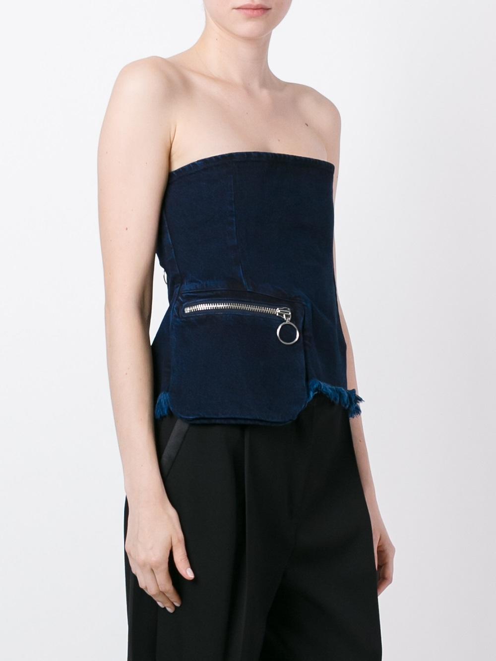 zip detail frayed edge bustier top