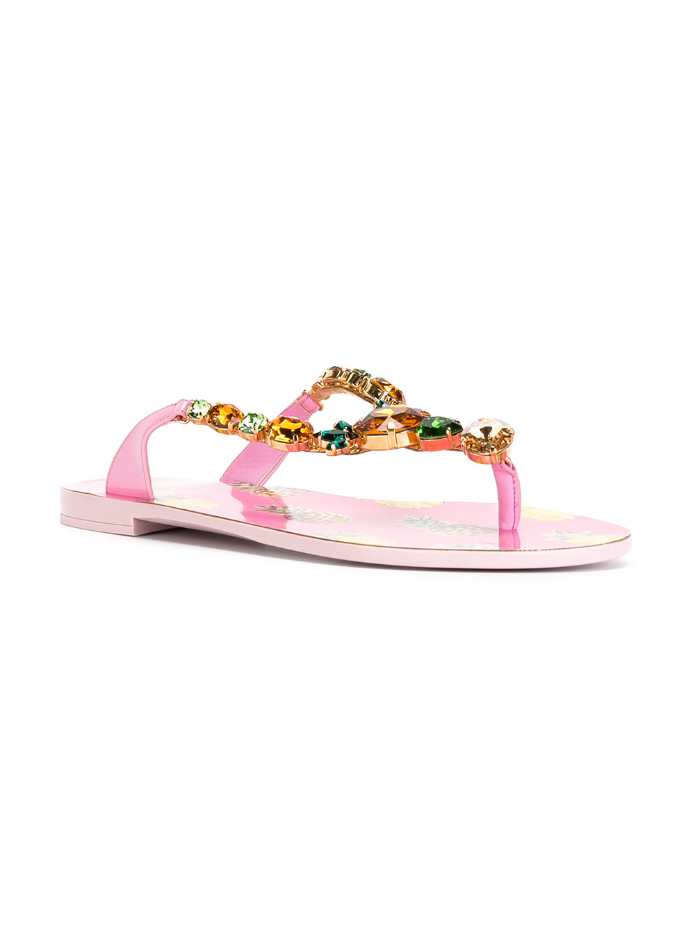 pineapple print jewel flip-flips