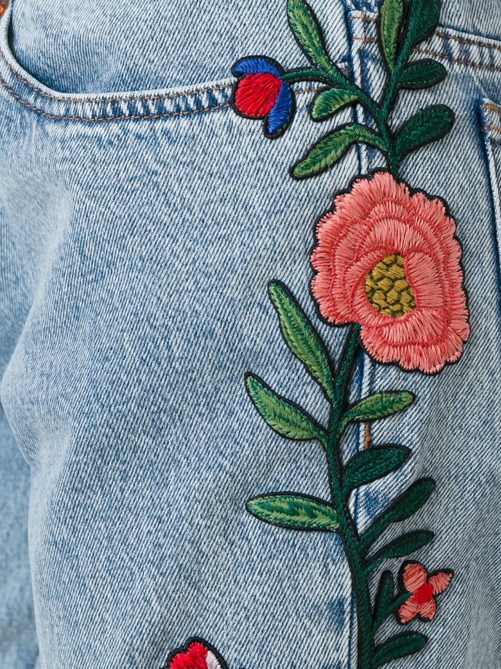 刺绣花朵伞型牛仔裤