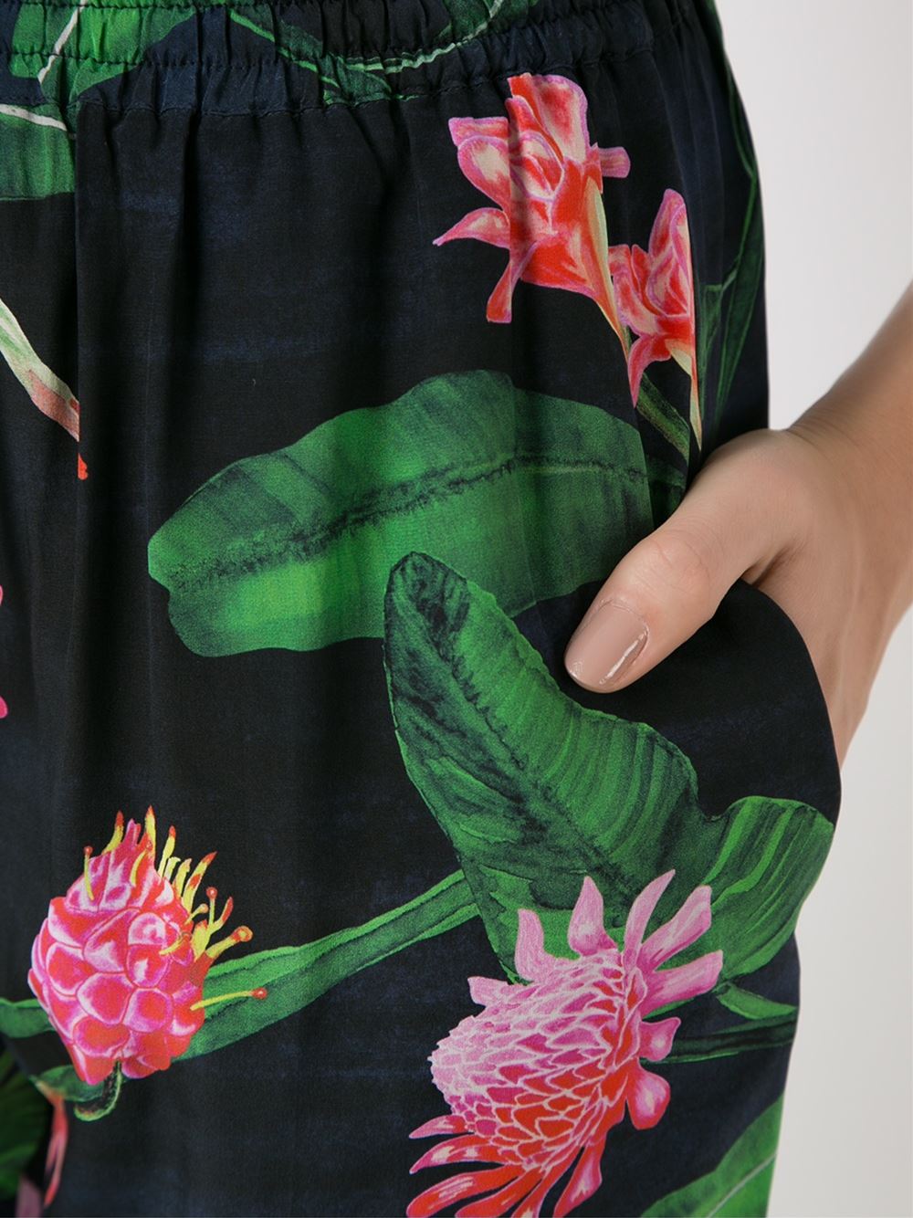 mid rise floral straight trousers