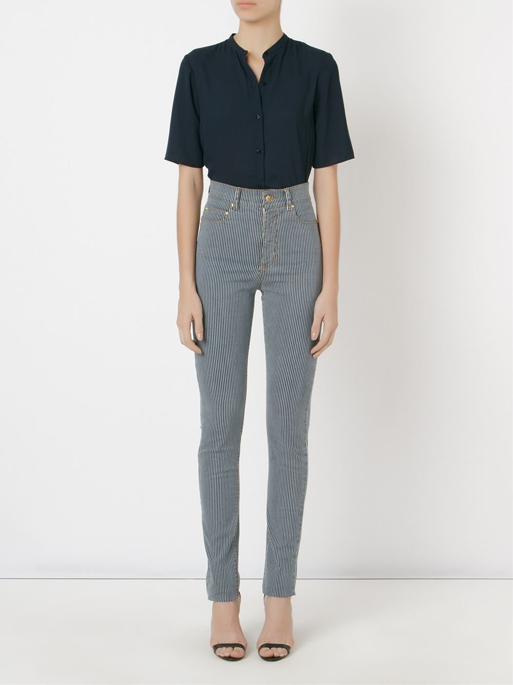 striped high waist skinny trousers