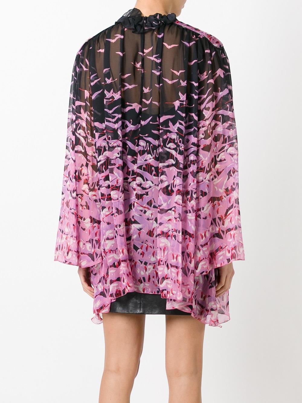 sheer flamingo print blouse 