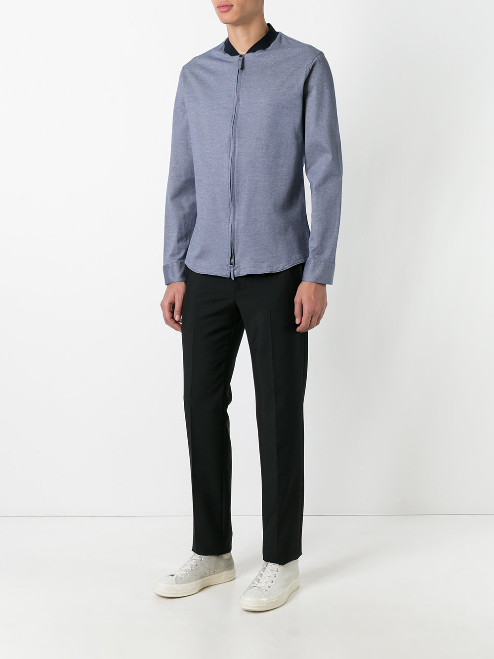 Contrast collar zip shirt