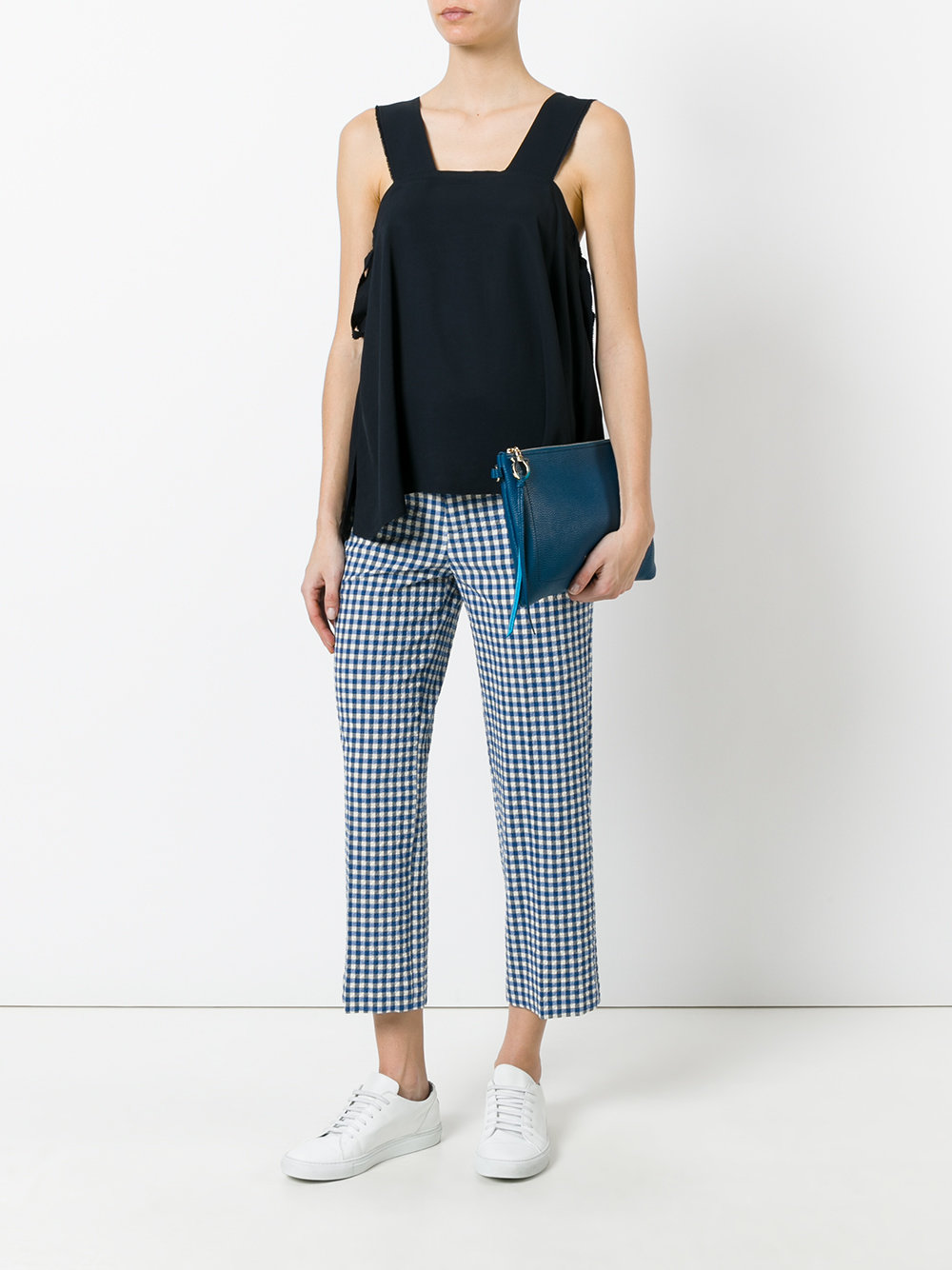 gingham check cropped trousers