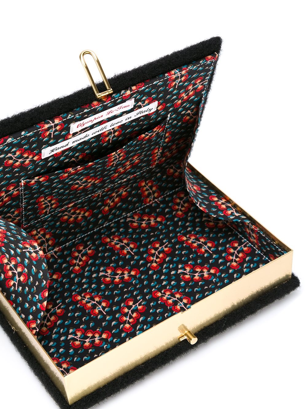 'book case' motif clutch