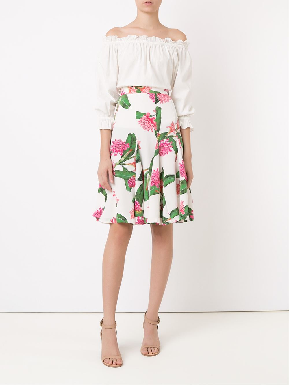 midi flared floral skirt