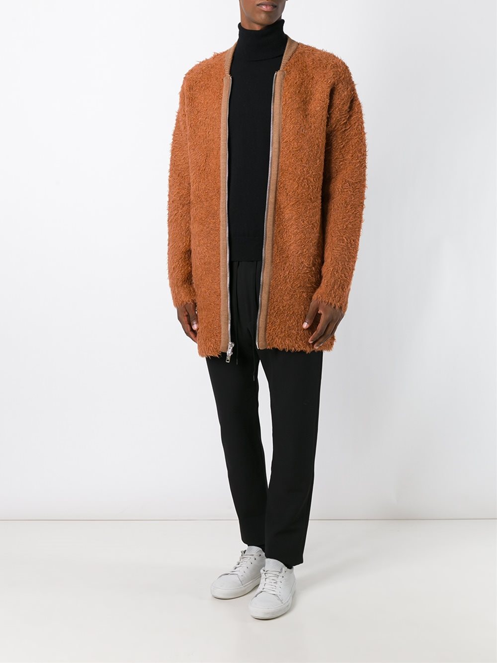 faux fur zip cardigan