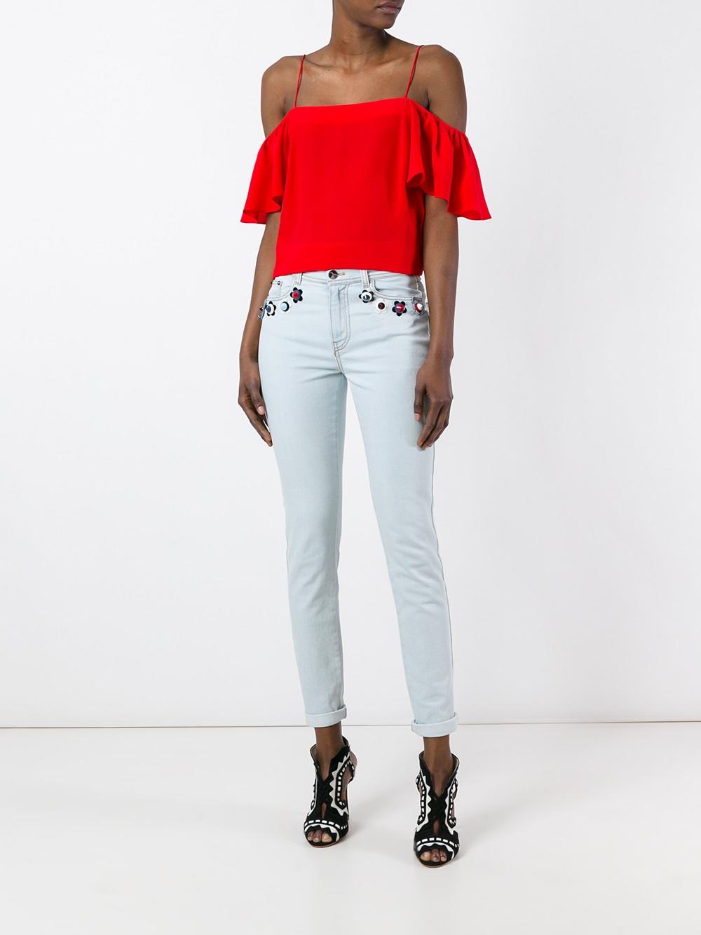 flower appliqué skinny jeans