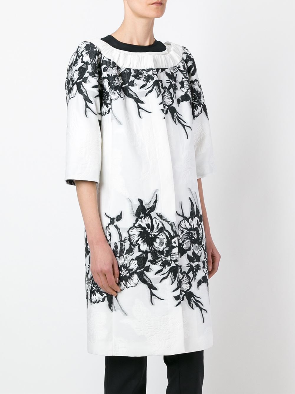 floral embroidery mid coat