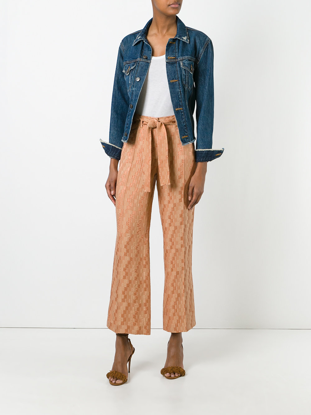 drawstring checked cropped trousers