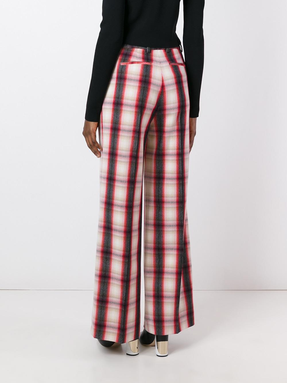 checked flared trousers